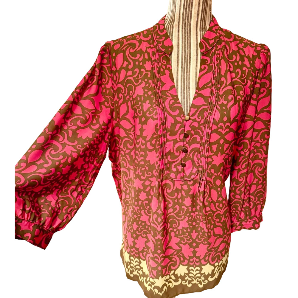 Banana Republic pink brown & green pattern tunic pretty and colorful size large